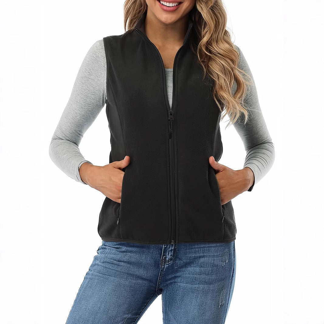 Women's Solid Fleece Full-Zip Stand Collar Vest