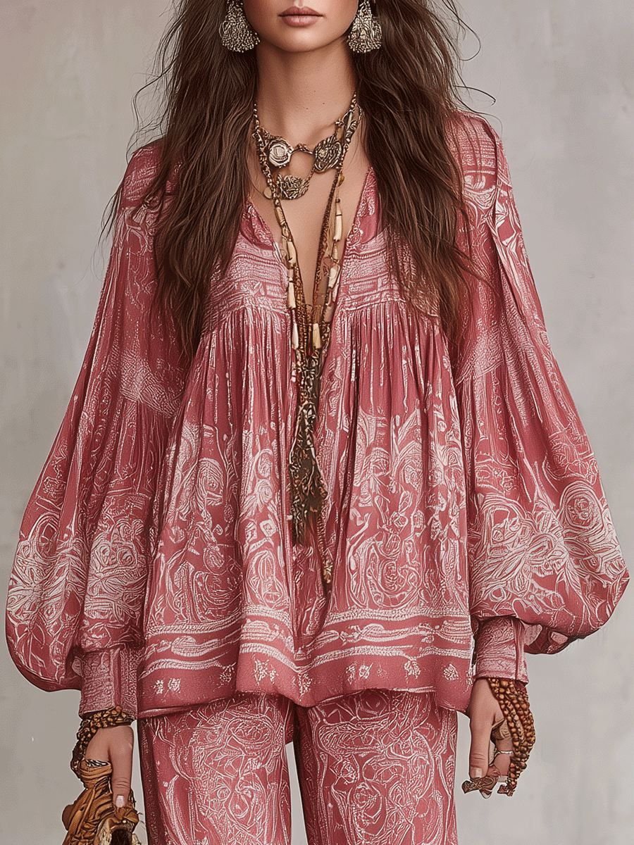 Relaxed Boho Chic Floral Print Paisley  Set