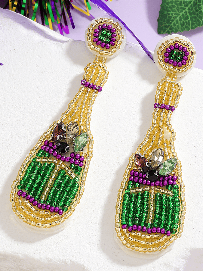 Carnival Wine Bottle-Shaped Seed Bead Handmade Woven Earrings