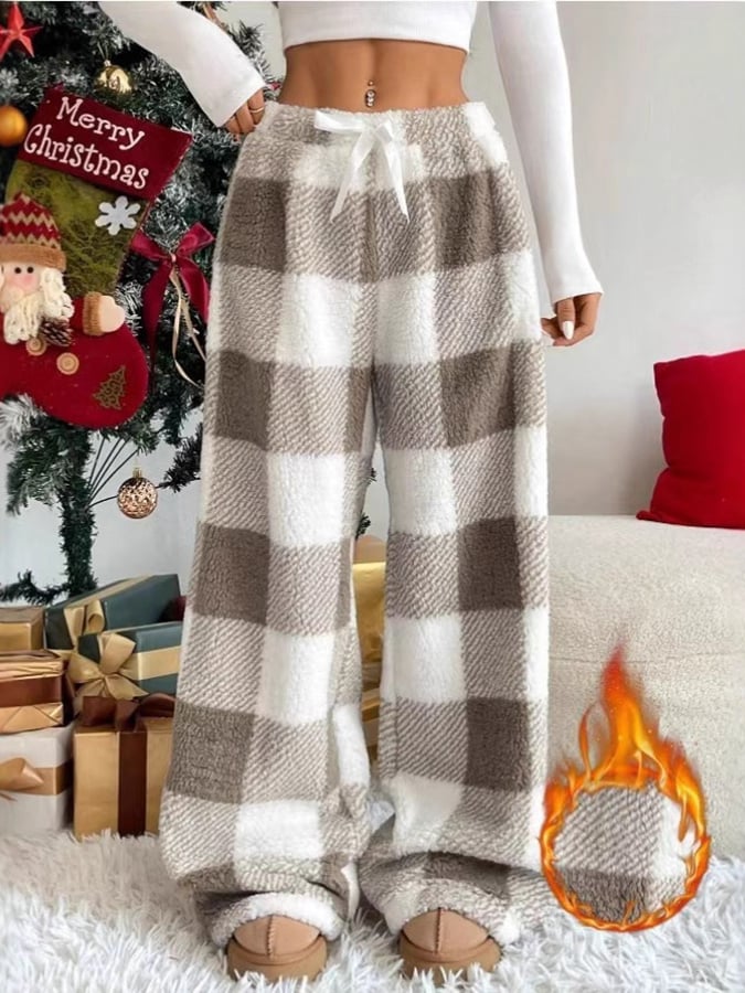 Women'S Christmas Contrast Plaid Straight-Leg Pants