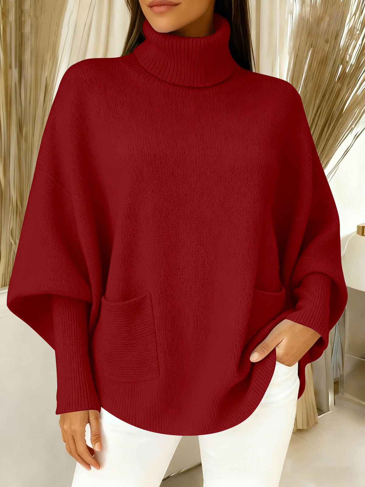 Women's fashionable casual solid-color high-neck sweater