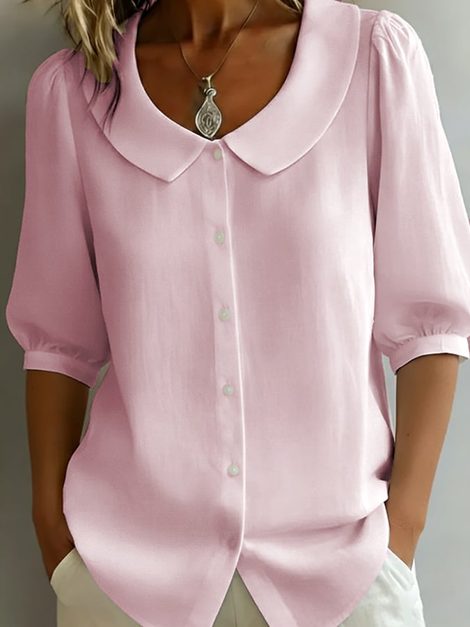 Women's casual solid color three-quarter sleeve shirt