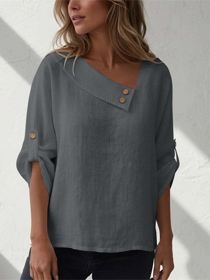 Women'S Casual Loose-Fitting Solid Color Cotton And Linen Shirt