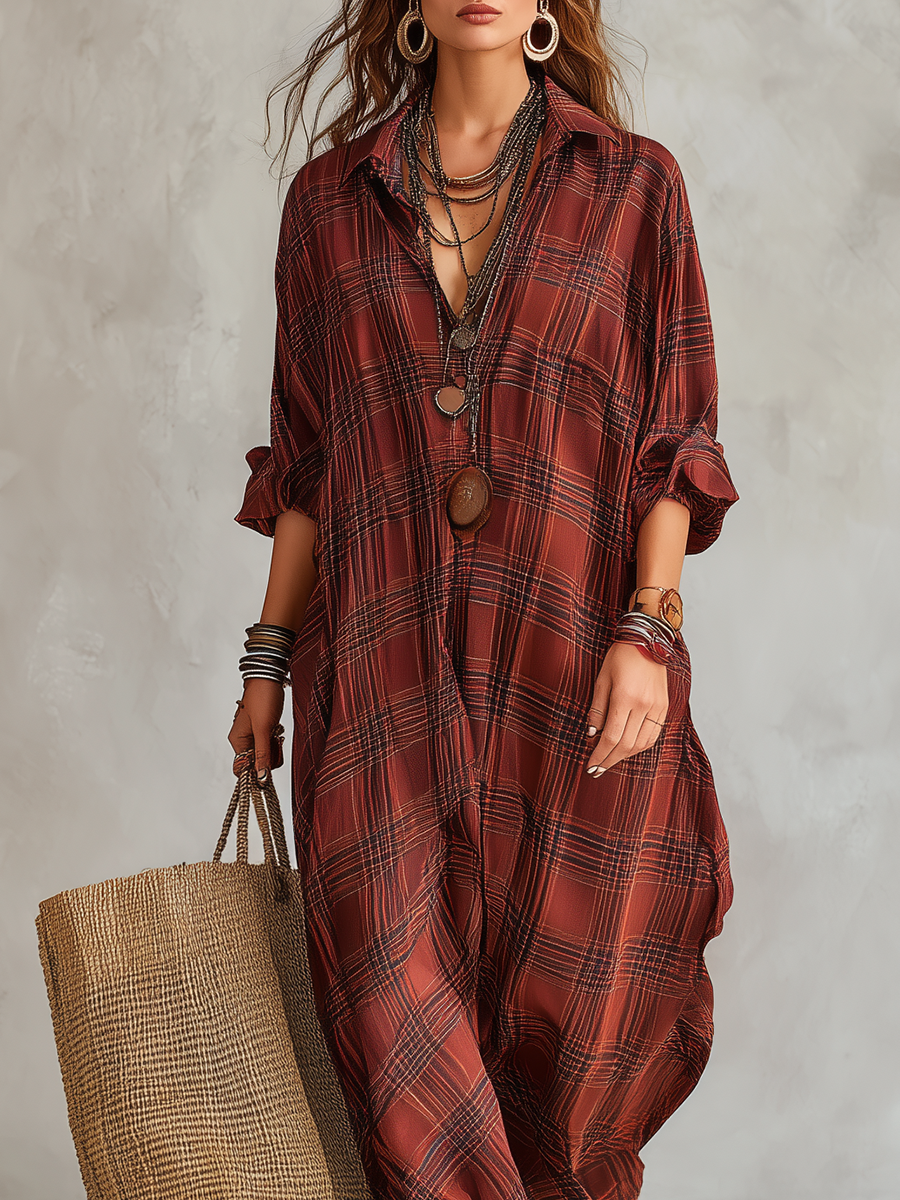 Effortlessly Create A Stylish Red Plaid Maxi Dress
