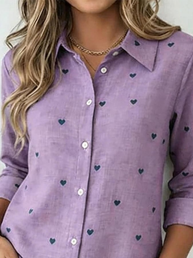 Women'S Casual Lapel Printed Long-Sleeved Shirt