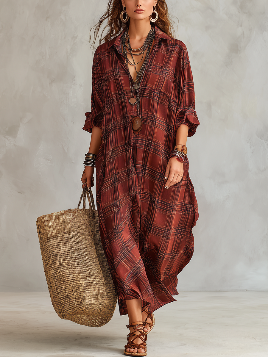 Effortlessly Create A Stylish Red Plaid Maxi Dress