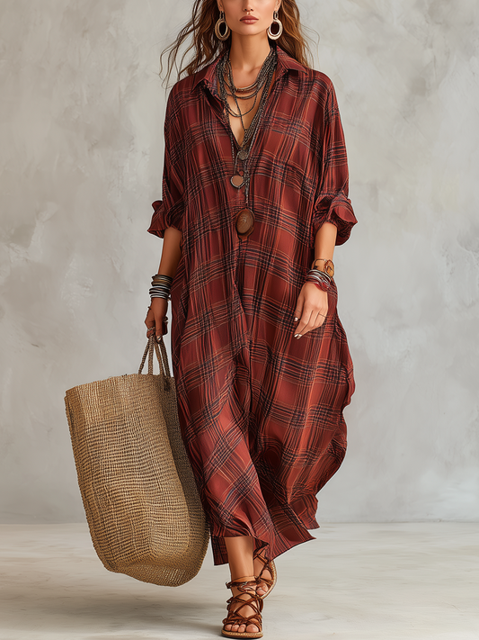 Effortlessly Create A Stylish Red Plaid Maxi Dress