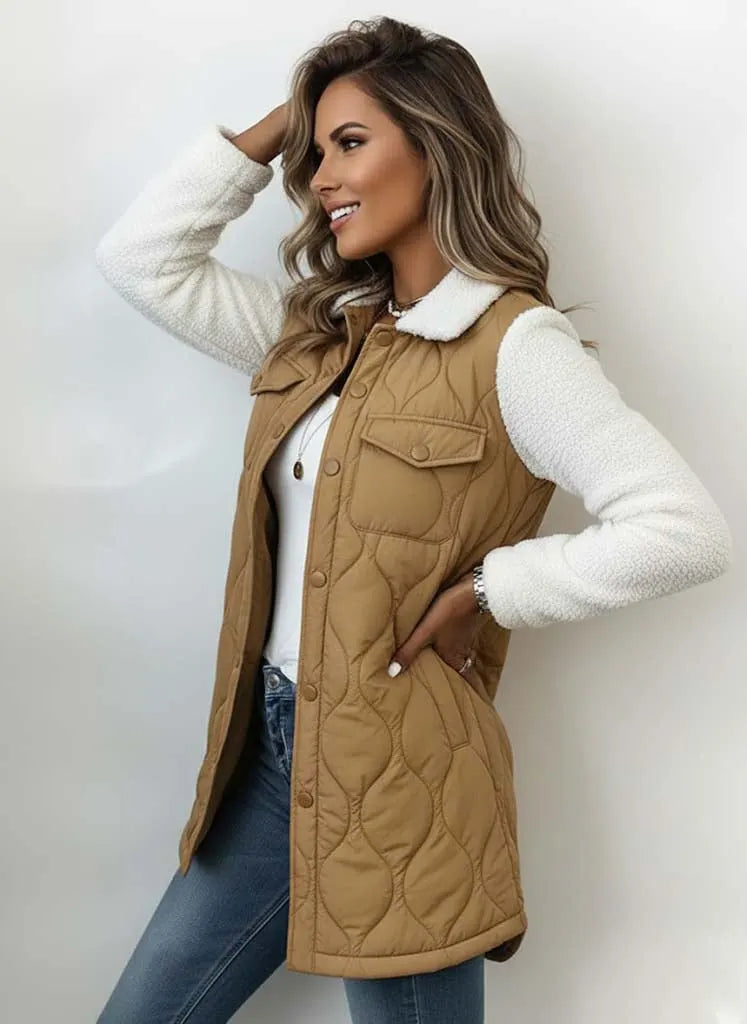 Women's Casual Autumn & Winter Lamb Wool Paneled Lapel Cotton Coat