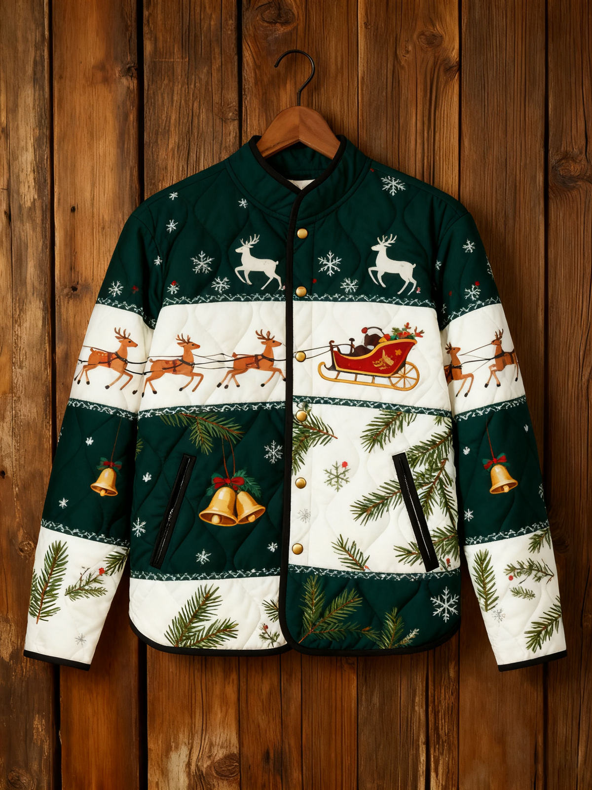 Women's Christmas Patchwork Printed Quilted Shell Jacket