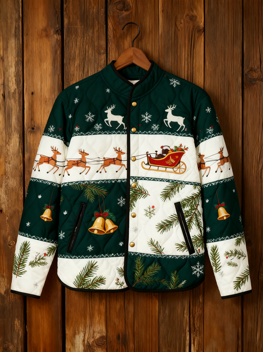 Women's Christmas Patchwork Printed Quilted Shell Jacket