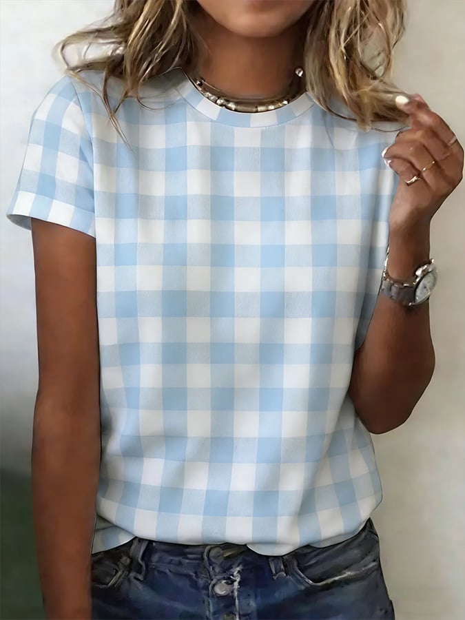 Women'S Casual Round-Neck Striped Short-Sleeved Top