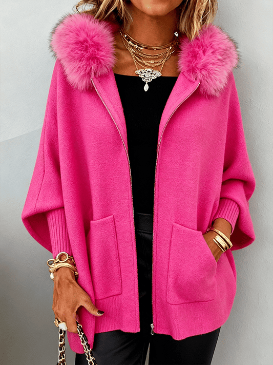 Women'S Casual Loose Hooded Fur Collar Cardigan Jacket