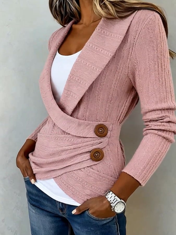 Women'S Casual Color-Blocked Faux Two-Piece Long-Sleeved Top