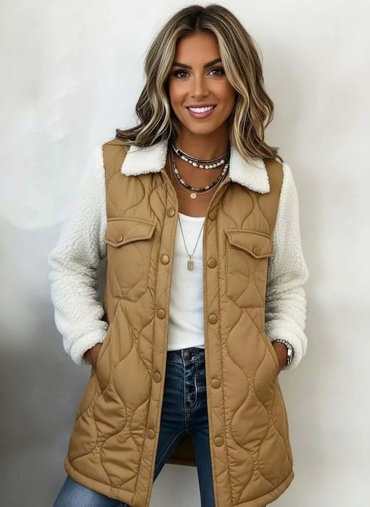 Women's Casual Autumn & Winter Lamb Wool Paneled Lapel Cotton Coat