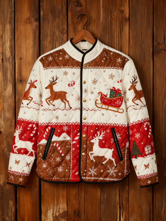 Women's Christmas Patchwork Printed Quilted Shell Jacket