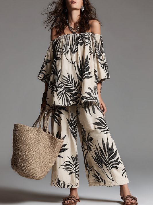 Relaxed Tropical Print Pants Set
