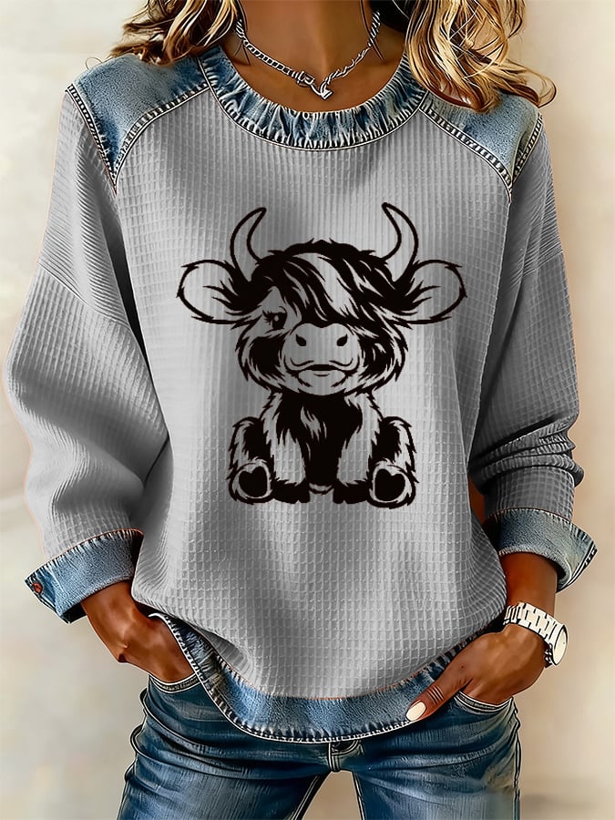 Women's Highland Cow Print Casual Top