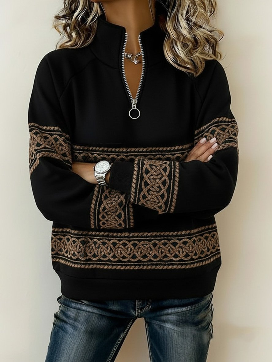 Women's Casual Print Zip Neck Pullover Sweatshirt