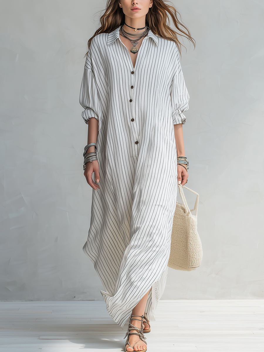 Simple Striped Shirt Dress