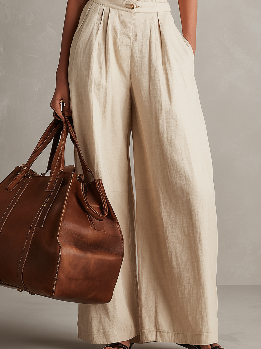 Minimal Button Wide-Leg Pants Set