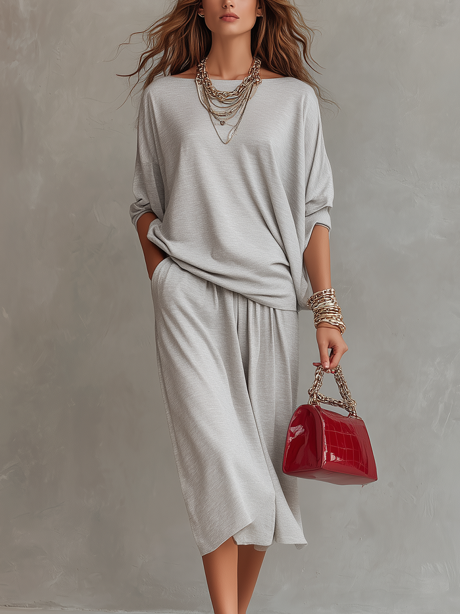 Minimalist Relaxed Top & Midi Skirt Set