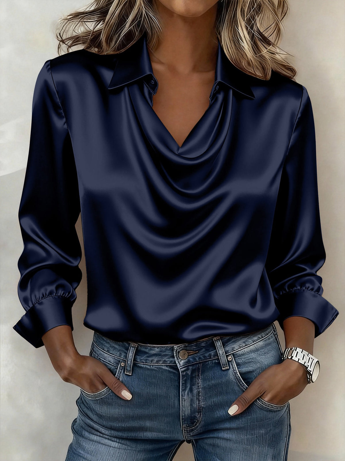 Women's Casual Solid Color V-Neck Shirt