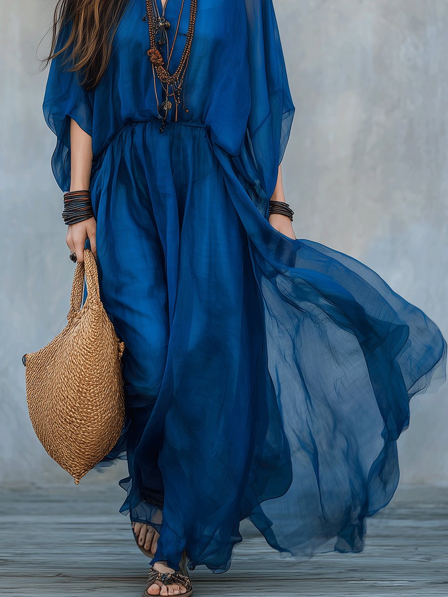 Effortless Boho Sheer Layered Maxi Dress