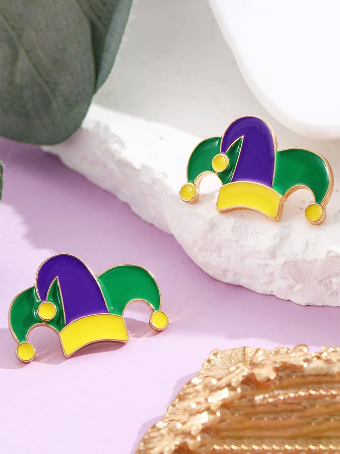 Carnival Three-Color Clown Hat Crown Stud Earrings