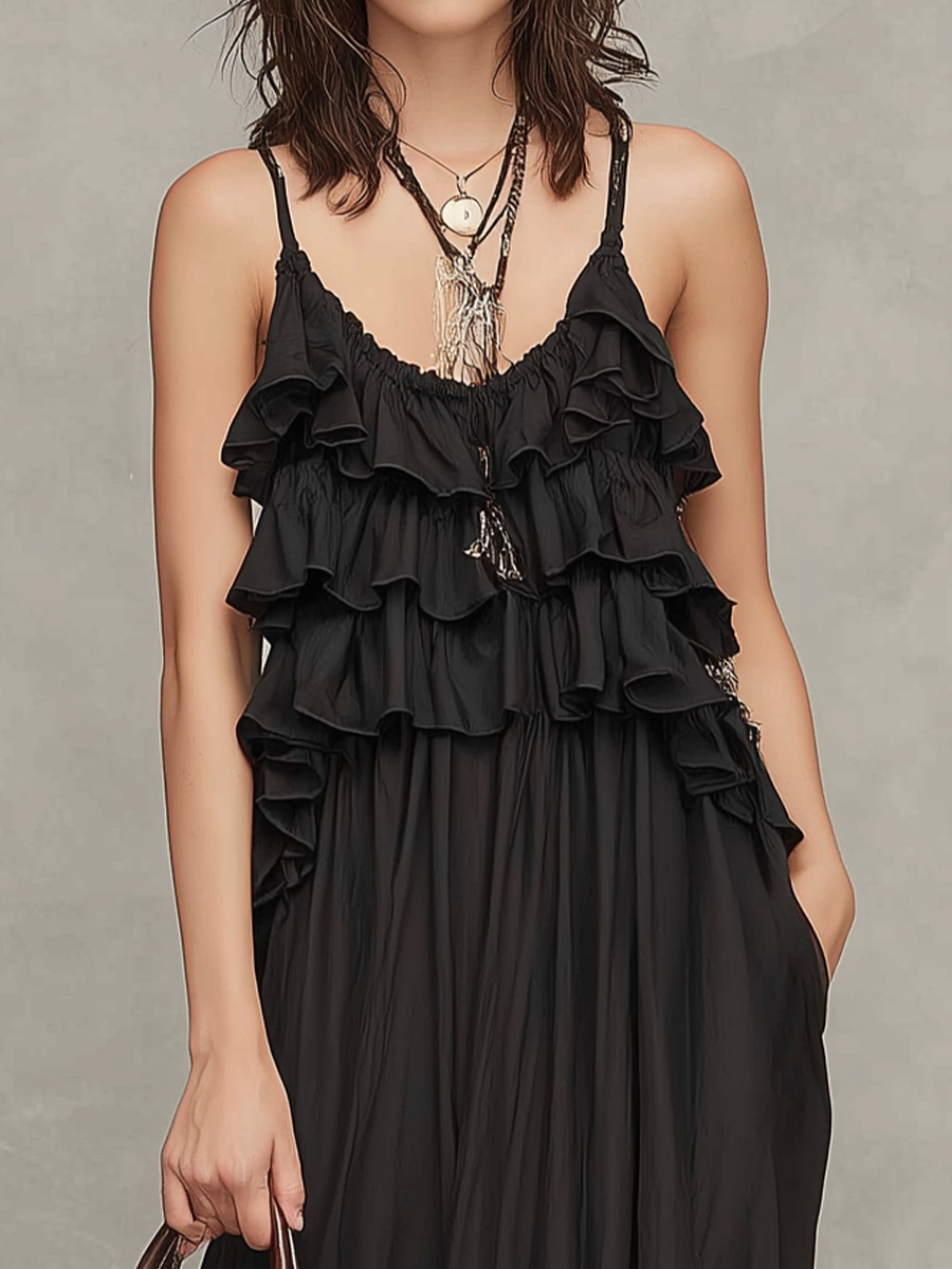 Romantic Ruffled Strap Maxi Dress