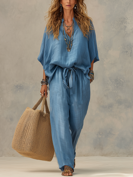 Soft Sky Blue Linen Bohemian Style Set