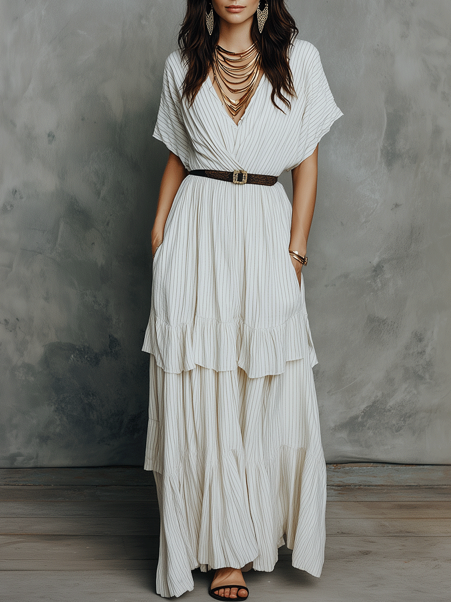 Boho Ivory Soft Flowing Layered Maxi Dress