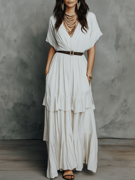 Boho Ivory Soft Flowing Layered Maxi Dress