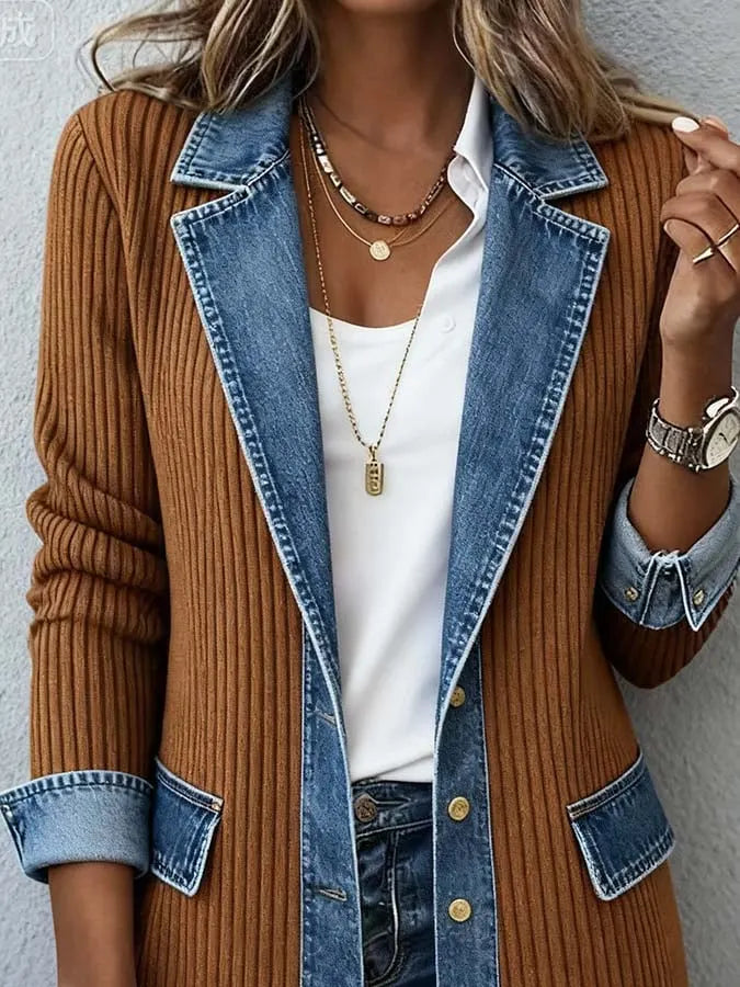 Women'S Casual Denim Contrast Color Stitching Coat