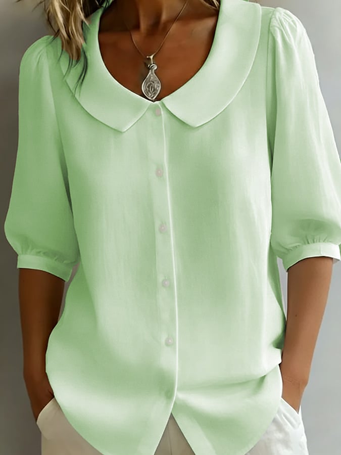 Women's casual solid color three-quarter sleeve shirt