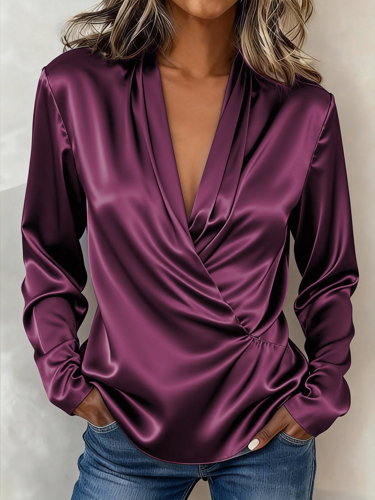 Women's Casual Solid Color V-Neck Shirt
