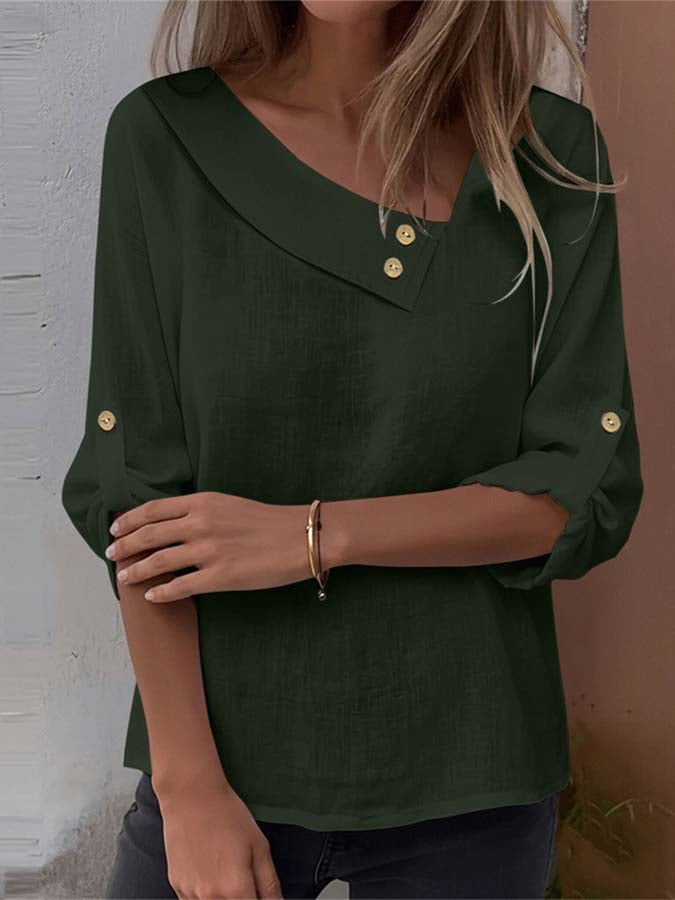 Women'S Casual Loose-Fitting Solid Color Cotton And Linen Shirt