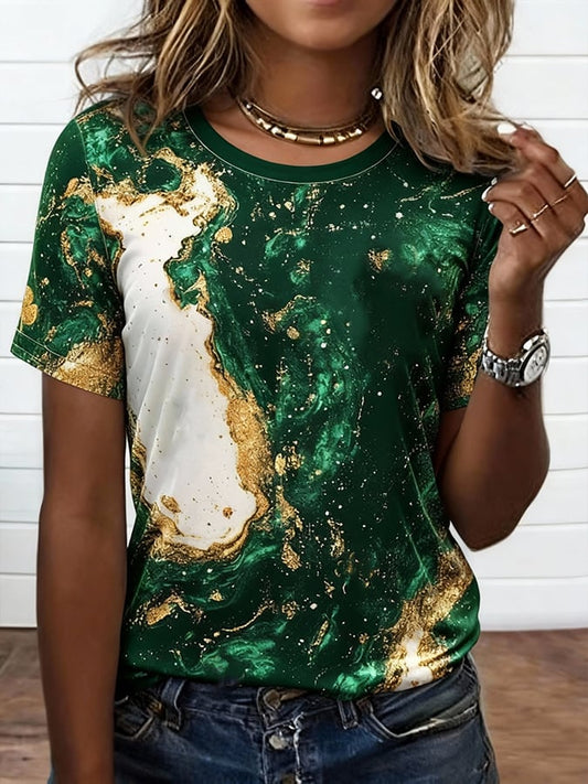 Women'S Casual T-Shirt With Unique Print And Round Neckline