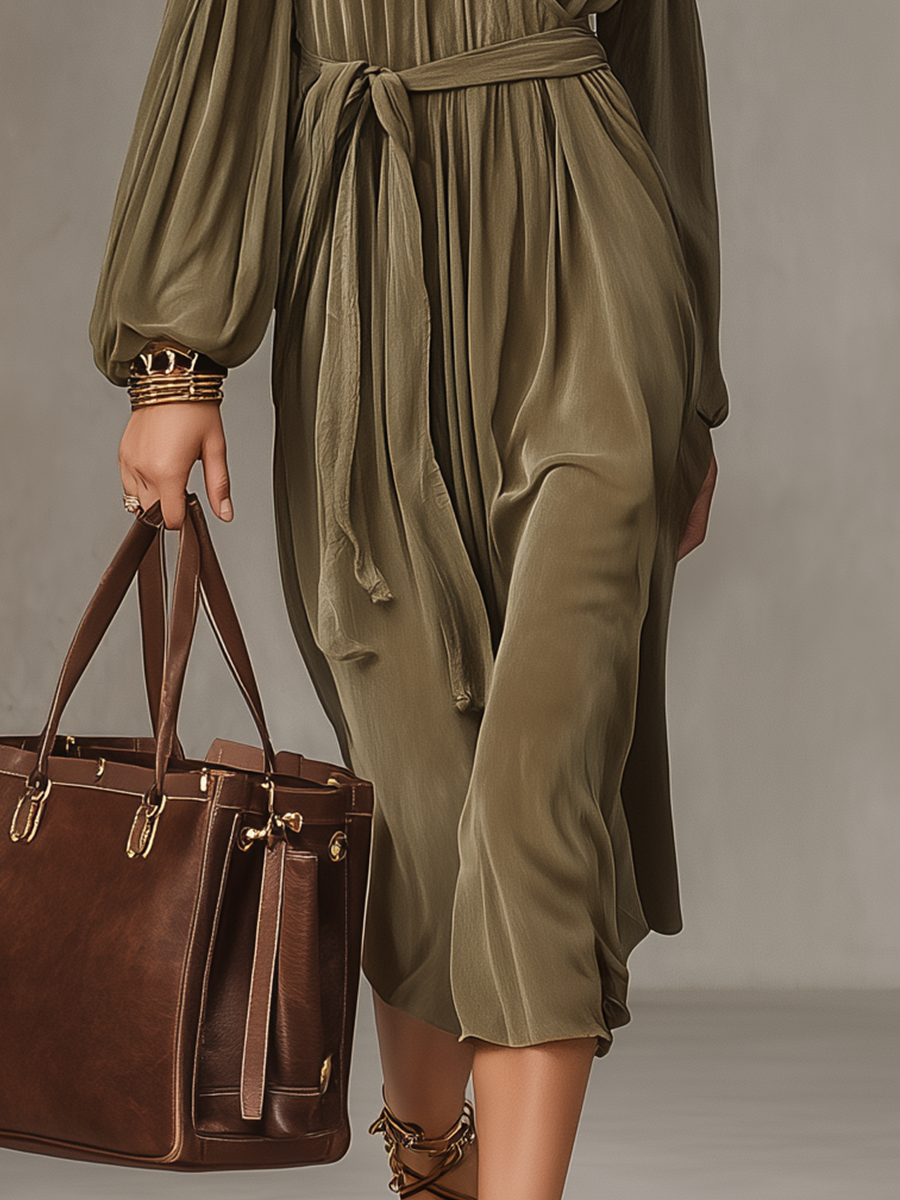 Bohemian Cold-Shoulder Satin Midi Dress