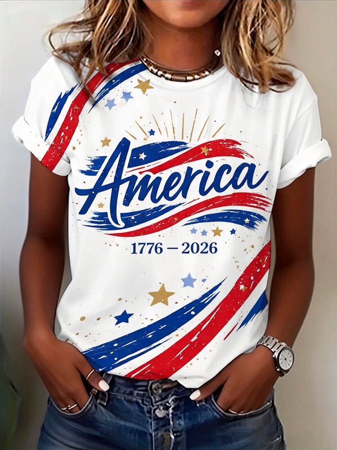Women's 250th Anniversary National Flag Print Casual T-Shirt