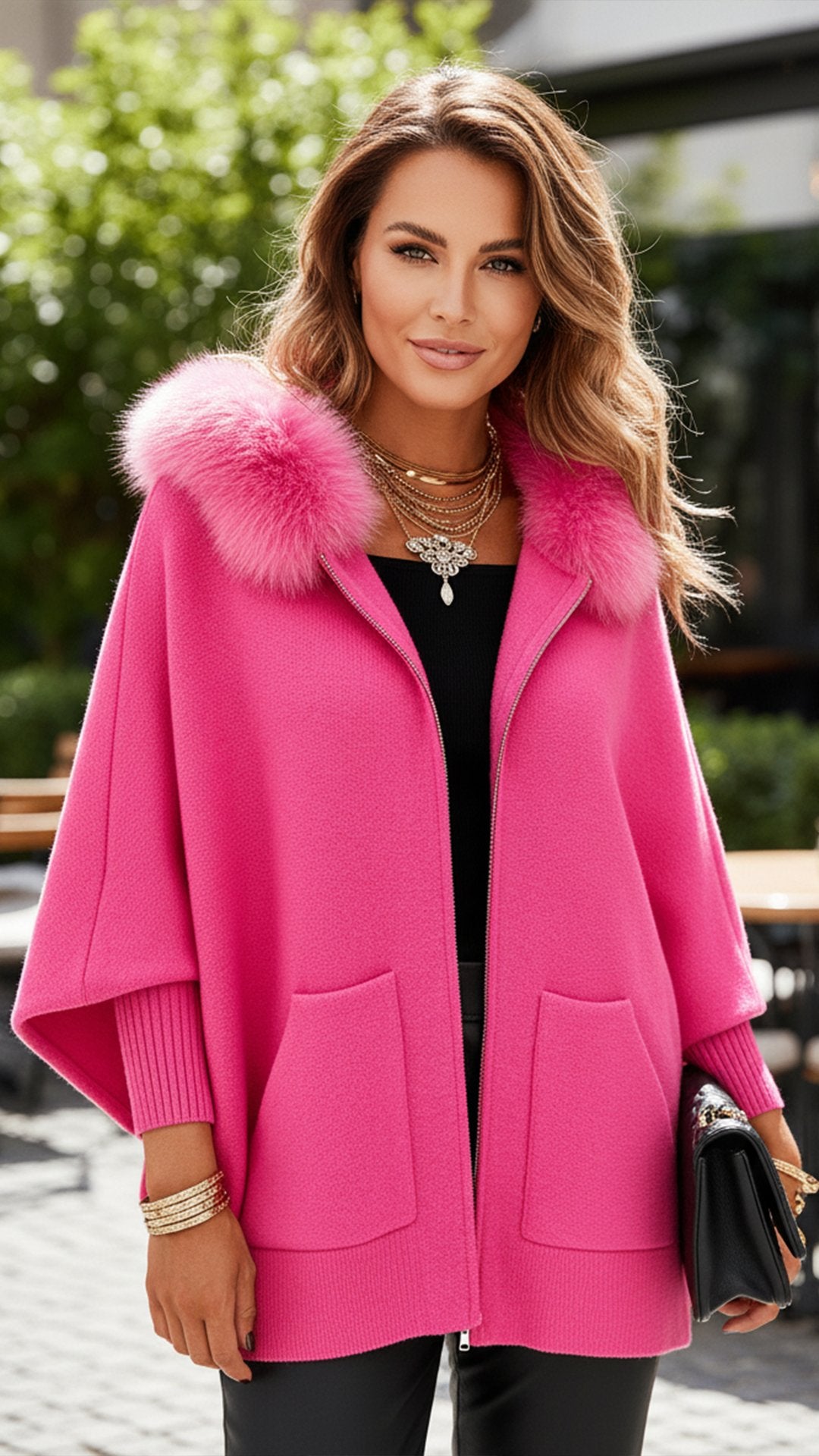 Women'S Casual Loose Hooded Fur Collar Cardigan Jacket