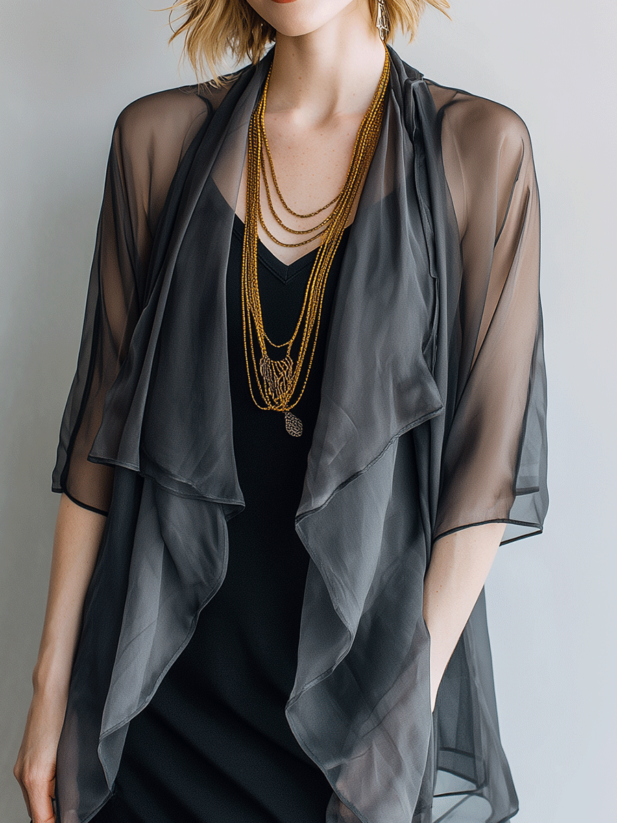 Sophisticated Sheer Cape Sleeve Little Black Dress