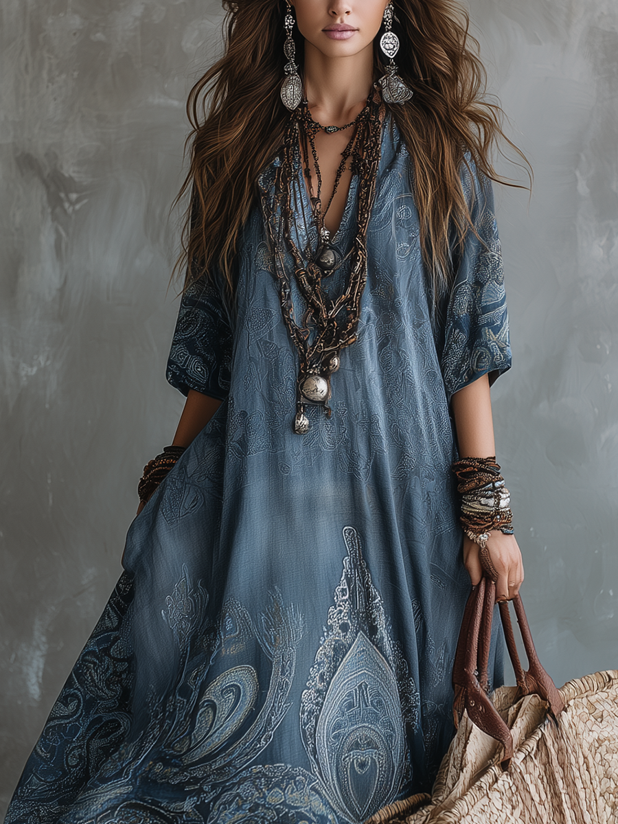 Bohemian Blue Paisley Maxi Dress
