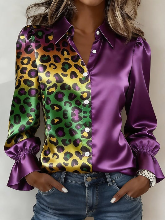 Women's Carnival-style Flared Sleeve Color-block Printed Shirt