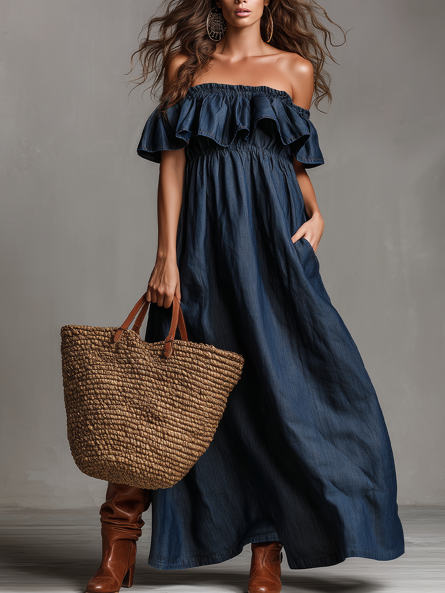 Relaxed Ruffle Off-Shoulder Maxi Dress