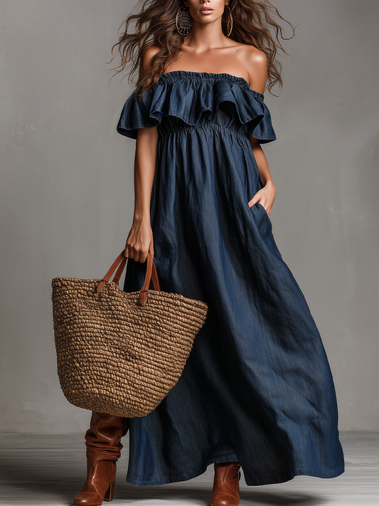 Relaxed Ruffle Off-Shoulder Maxi Dress