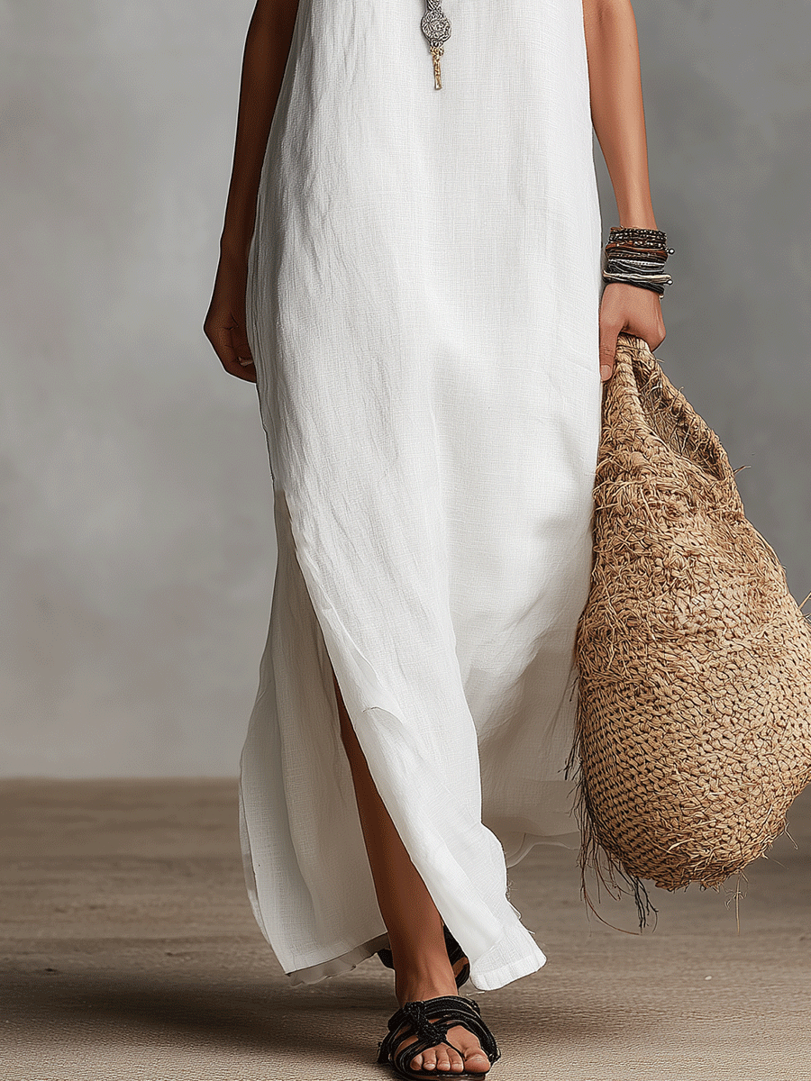 Chic White Sleeveless V-Neck Maxi Dress