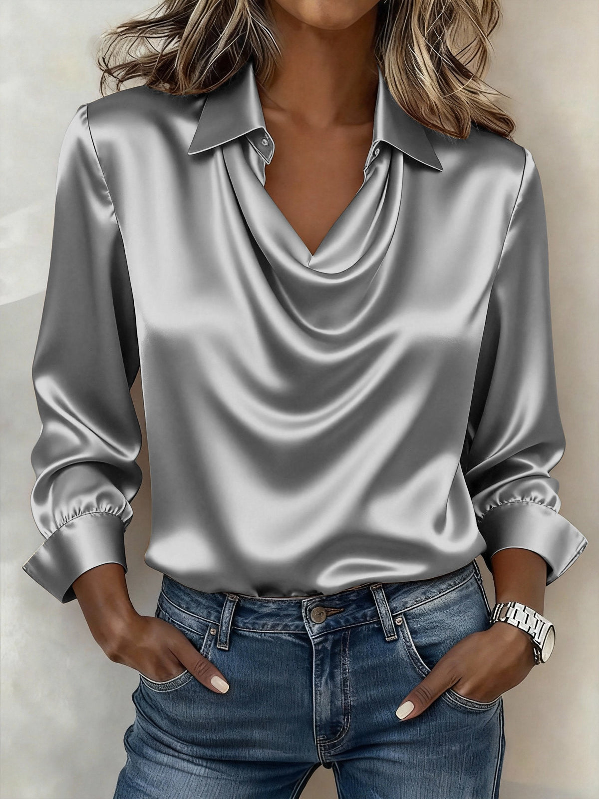 Women's Casual Solid Color V-Neck Shirt