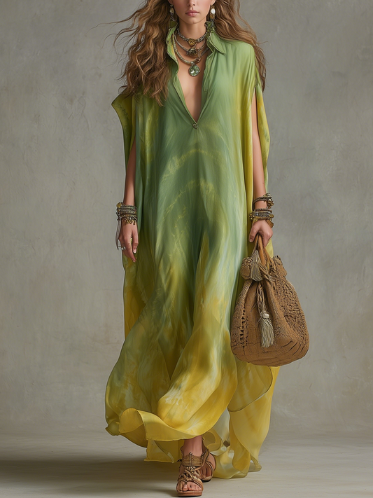 Lightweight Gradient Green Flowing Long Dress