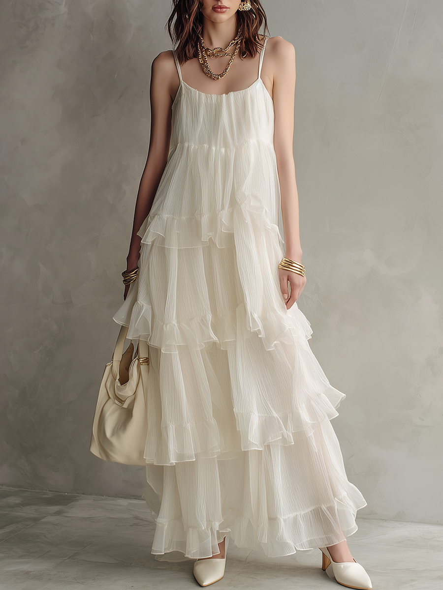 Ethereal Ivory Tiered Maxi Dress