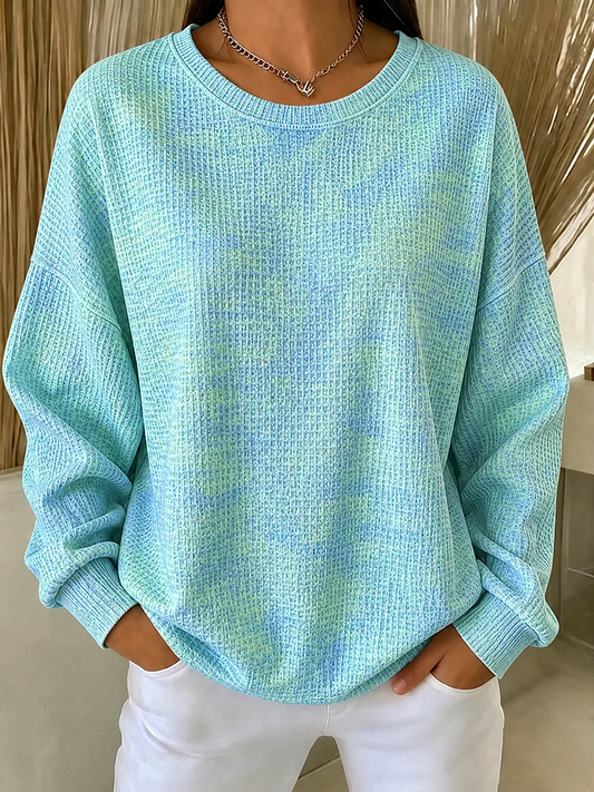 Women's Solid Waffle Knit Crew Neck Long Sleeve Oversized Sweatshirt
